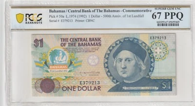 Bahamas 1992 $1 PCGS Certified Banknote UNC 67 PPQ Pick 50a - Image 1 of 2