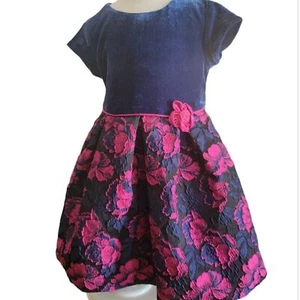 Little Angels girls Party Dress Size 4T Blue Pink Velvet Floral Toddler - Picture 1 of 7