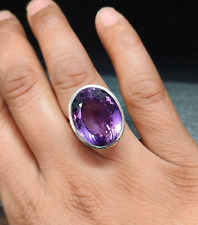 Natural Chequered Amethyst Oval Gemstone Ring 925 Sterling Silver Women Jewelry