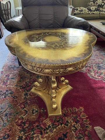 Vintage Italian Hollywood Regency Gilt & Glass Accent Table 1960s VG Cover