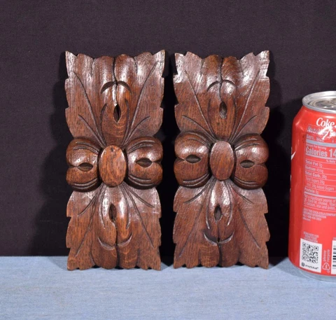 *Pair of 6" French Antique Trim/Medallions/Brackets in Oak Wood Salvage Cover
