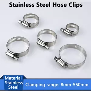 Stainless Steel Hose Clips Pipe Clamps Worm Drive Diameter 8mm-550mm 304 Silver - Picture 1 of 10