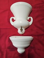 One of a kind 2 pc Wall Pocket Planter & Fountain White Decor, Brass spicket