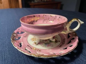 Vintage Royal Sealy? Mauve/Rosa Teetasse & Untertasse mit Fuß Mehrfarbig Rosen Goldrand - Bild 1 von 4
