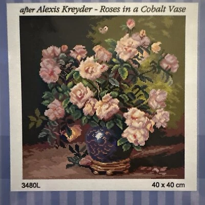 Printed needlepoint  tapestry Canvas Only Orchidea 40x50 Cm Cobalt Vase - Image 1 of 3