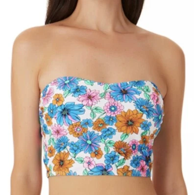 California Waves Women's Wall Paper Floral Long-Line Bandeau Top, Medium - Image 1 of 3