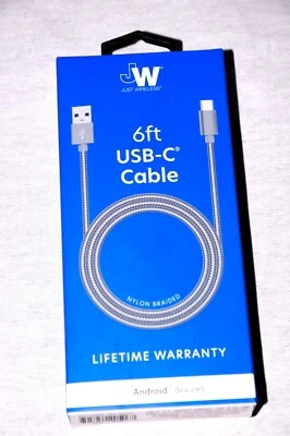 New JW Just Wireless 6ft USB-C Connector Cables For Android Charging - Black - Image 1 of 4