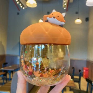 Neu Starbucks Autumn Acorn Cute Fox Tasse doppelwandig Glas Kaffeebecher 8oz mit Deckel - Bild 1 von 4