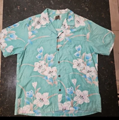 Camisa masculina extra grande estilo havaiano azul floral anos 1960 ANDRADE Honolulu vintage - Imagem 1 de 4