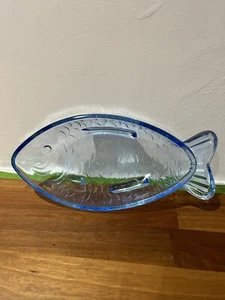 Vintage Retro Blue Glass Fish Dish Bowl Small Platter - Picture 1 of 6