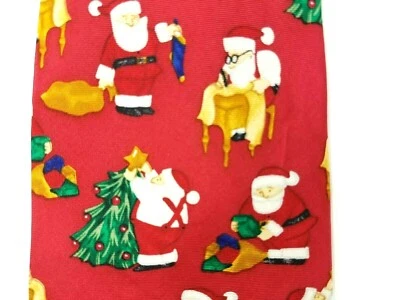 John Henry 领带男式红色圣诞老人 100% 真丝  — 第 1/3 张图片