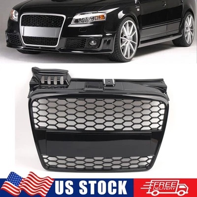 For Audi A4/B7 2005-2008 Front Upper Grille Sport Honeycomb Grill Gloss Black US Foto 1 de 4