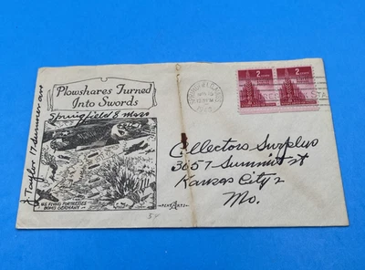 1943 Pent Arts Patriotic Cover Plowshares Turned Into Swords Springfield MA USA - Image 1 of 4