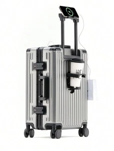 20" Aluminum Carry -On Suitcase USB Port Cup Holder TSA Lock Spinner Wheels - Picture 1 of 11