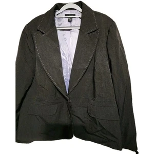 Courtenay Women’s Plus 20W Dark Gray Linen Blend Jacket Purple Trim Long Sleeve  - Picture 1 of 7