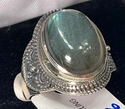 ANILLO SOLITARIO DE PLATA ESTERLINA CABACHÓN OVALADO Talla 10 L16 Foto 1 de 4