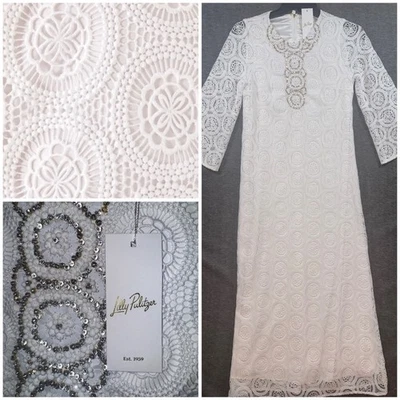 Maxi Vestido Lilly Pulitzer Burnett Encaje Resort Blanco Mariposa Medallón Talla 2 NUEVO Foto 1 de 4