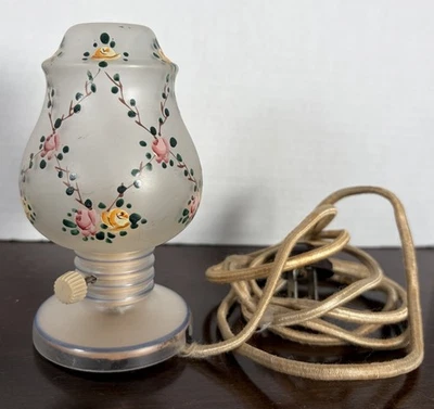 Lámpara de hadas de colección tocador vidrio esmerilado satinado pintura a mano amarillo rosa rosa funciona Foto 1 de 4