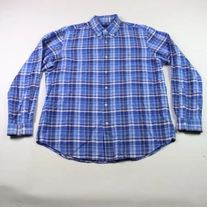 Polo Ralph Lauren Plaid Blue Oxford Long Sleeve Flesh Pony Shirt Mens Size L - Picture 1 of 10
