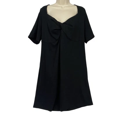 Old Navy Dress Womens 3X Solid Black Knot Front Stretch Casual Knit Minimal NEW - Image 1 of 4