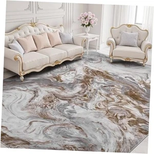 Ultra-Soft 5x7 Area Rugs Marble Abstract Machine Washable Non 5x7 feet Gold - Picture 1 of 7