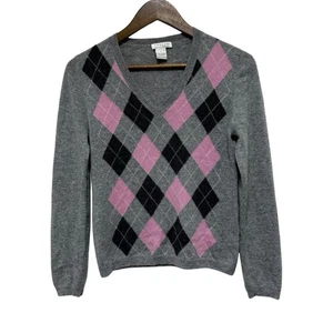 Suéter Tweeds Para Mujer L Gris Argyle Cachemira Pastel Cuello Redondo Suave Pullover - Imagen 1 de 8