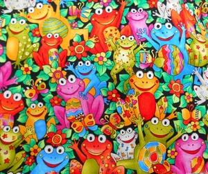 Elektrischer bunter HAPPY FROGS Baumwollstoff Vintage 71 x 44 Zoll - Bild 1 von 5