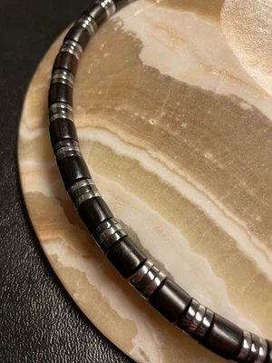 "Collar de plata de ley .925 de 20,5"" gris plata negra de sándalo y hematita" Foto 1 de 4