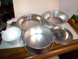 Vintage GIRL SCOUTS ALUMINUM CALAPSIBLE CUP + Cooking Mess Kit Cooking Campfire - Picture 1 of 11