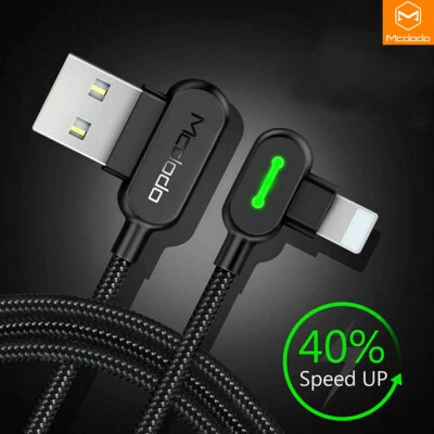 6ft Elbow LED USB Cable Data Cord Charger for iPhone XS 14 13 12 11 Pro Max SE 8 - Image 1 of 4