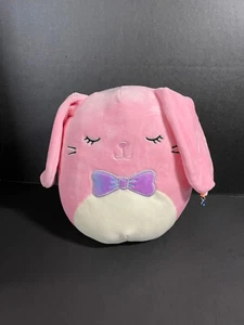 Squishmallow 8" Bop Pink Bunny Wearing Bow Tie w/beaded "I ♡ SQUISH" Charm Plus - Picture 1 of 6