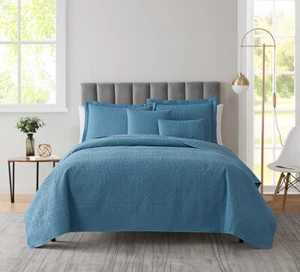 5 Piece Bedspread Quilt Set Ultra Soft Lightweight Ellipse Weave Design Coverlet - Picture 1 of 31