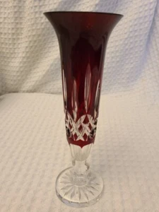 VINTAGE BEAUTIFUL SIGNED WATERFORD RED CRYSTAL GLASS VASE 9" RUBY RED RARE - Picture 1 of 12