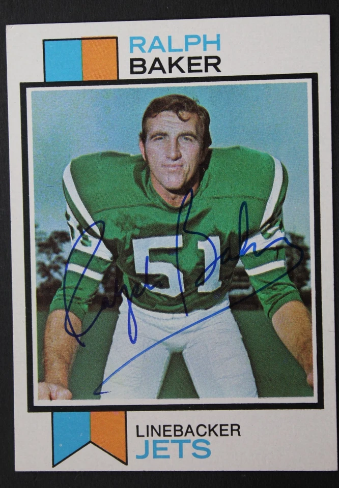 Ralph Baker New York Jets Signed 1973 Topps #486 Autographed Card PENN STATE - Image 1 of 3