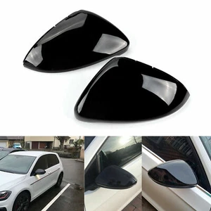Full Mirror Caps GLOSS BLACK Covers Volkswagen for VW Golf MK7 Mk7.5 TSI GTI R - Picture 1 of 6