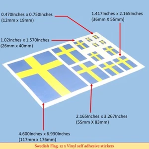 SwedishFlag Sticker: 12 X Vinyl Sticker Decals Self Adhesive Backing - Picture 1 of 4