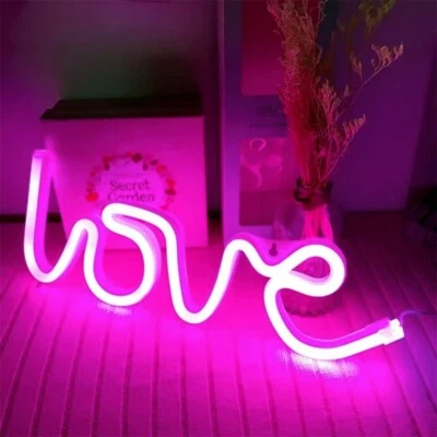 LOVE pink neon LED wall sign home decor wedding anniversary wife girlfriend gift - Image 1 of 4