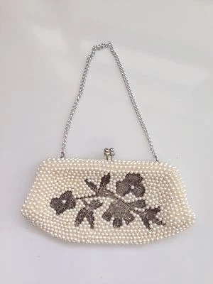 Vintage 50's Pearls Beaded Wallet With Chain - Image 1 of 3