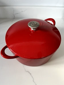 Large Mario Batali Dansk Cast Iron Red Enamel 6 Quart Dutch Oven Pot Round - Picture 1 of 11