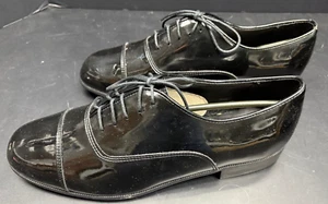 PERRY ELLIS FORMALWEAR HERREN SCHWARZ SMOKING ELEGANTE SCHUHE Lack Oxford Größe 10 - Bild 1 von 6