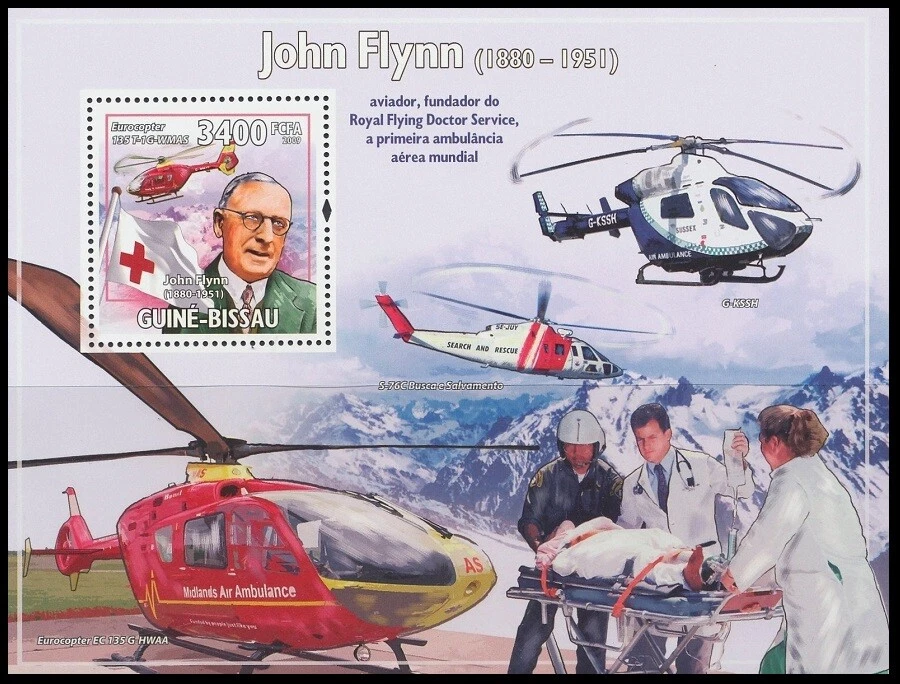 Guinea Bissau 2009 MNH 5v, John Flynn, Red Cross, 1st Air Ambulance, Stretcher - Image 1 of 1
