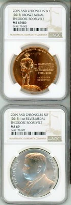 (2013) THEODORE ROOSEVELT -  SILVER and BRONZE MEDALS NGC MS69 - CHRONICLES SET - Image 1 of 4
