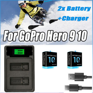 2000mah Battery Pack For Gopro Hero 9 10 11 12 Sports Camera +Charger