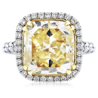 Cushion Cut 3.45 Carat Fancy Yellow GIA Diamond Engagement Ring 18k White Gold - Image 1 of 4