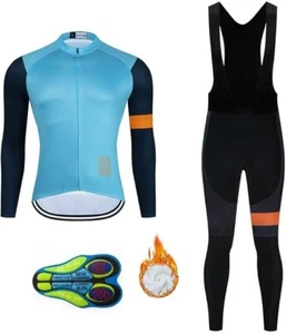 (USA Seller) Winter Thermal Fleece Men's Cycling Long Sleeve Bibs Set - Picture 1 of 5