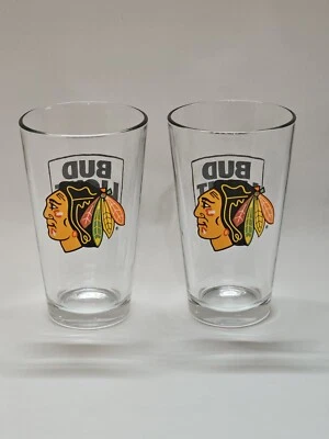 2 vasos de pinta Bud Light de 16 oz Chicago Black Hawks Indian Head envío rápido el mismo día Foto 1 de 4