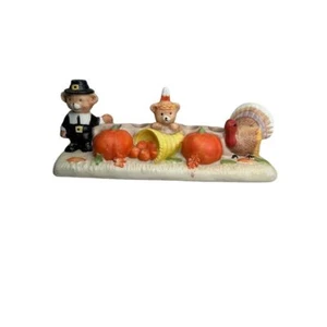 Vintage Thanksgiving Bear & Turkey Ceramic Candleholder Centerpiece Fall Decor - Picture 1 of 12