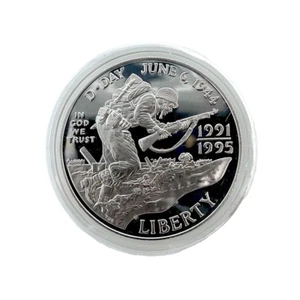 1991-1995 W (1993) WWII D-Day Commemorative Silver PROOF $1 Dollar In Capsule - Picture 1 of 8