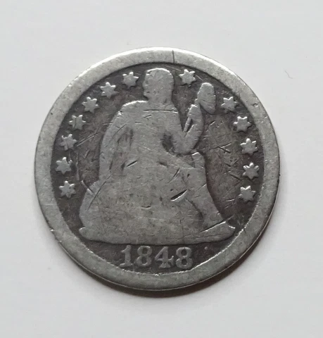 1848 Seated Liberty Silver Dime - Better Date - Good Cover