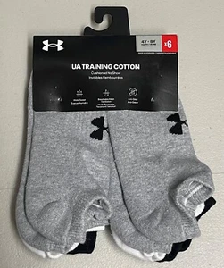 UNDER ARMOUR TRAINIG SOCKS COTTON NO SHOW 4Y-8Y BLACK WHITE GREY - Picture 1 of 4